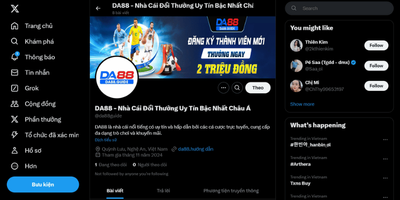 Trang Twitter của DA88.guide